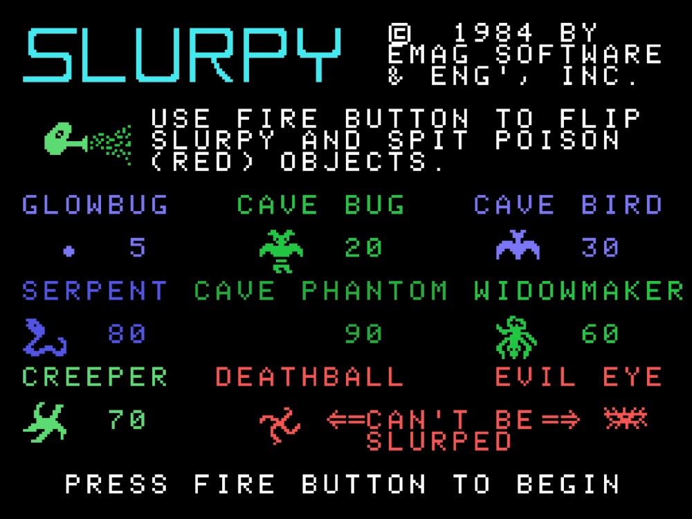 Title Screen of Slurpy for Colecovision